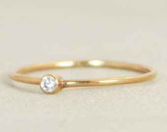 Tiny Rose Gold CZ Diamond Ring, Mother's Ring, April Birthstone, Tiny Ring, Gold Ring, Dainty Ring, Stacking Ring, CZ Diamond Ring, Diamond