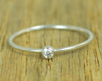 Tiny Diamond Ring, White CZ Diamond, Diamond Ring, Stacking Ring, April Birthstone, Minimal Diamond Ring, Dainty Diamond Ring, Mother's Ring