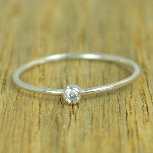 Tiny Diamond Ring, White CZ Diamond, Diamond Ring, Stacking Ring, April Birthstone, Minimal Diamond Ring, Dainty Diamond Ring, Mother's Ring