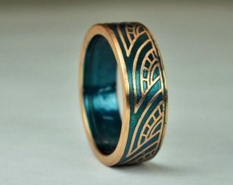 Turquoise Thai Coin Ring, Wave Ring, Ray Ring, Thailand Coin ring, Coin Art, Thai Art, Thailand art, Turquoise Ring, Bronze Ring, Coin Ring