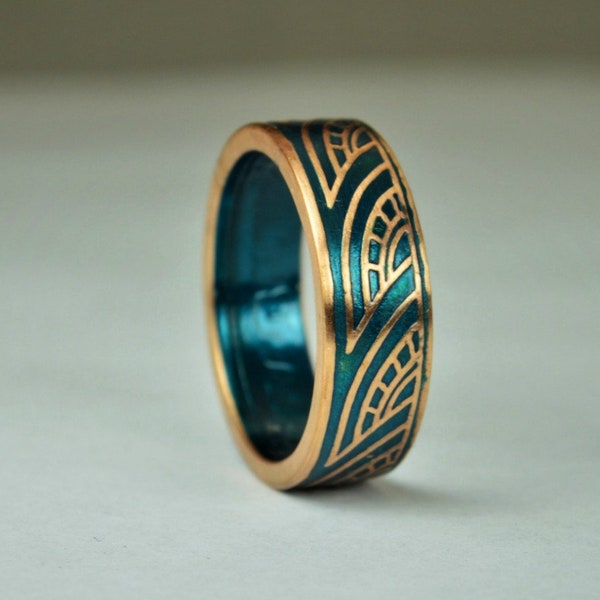 Turquoise Thai Coin Ring, Wave Ring, Ray Ring, Thailand Coin ring, Coin Art, Thai Art, Thailand art, Turquoise Ring, Bronze Ring, Coin Ring