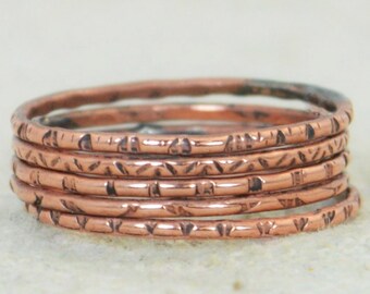 Set of 5 Copper BoHo Rings, BoHo Rings, Tribal Rings, Boho Stacking Rings, Rustic Copper Rings, Copper Rings,  Copper