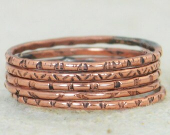 Set of 5 Copper BoHo Rings, BoHo Rings, Tribal Rings, Boho Stacking Rings, Rustic Copper Rings, Copper Rings, Copper Arthritis Rings, Copper