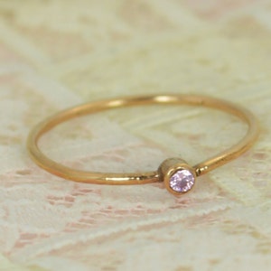 Tiny Pink Tourmaline Ring Set, Solid 14k Rose Gold Wedding Set, Stacking Ring, 14k Gold Tourmaline Ring, October Birthstone, Bridal Set image 2
