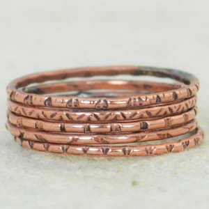 Set of 5 Copper BoHo Rings, BoHo Rings, Tribal Rings, Boho Stacking Rings, Rustic Copper Rings, Copper Rings,  Copper