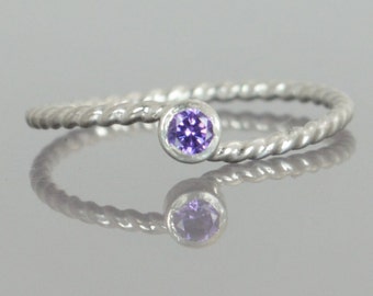 Wave Ring, Silver Wave Ring, Amethyst Mothers Ring, February Birthstone, Silver Twist Ring, Unique Mother's Ring, Amethyst Ring, Silver Ring