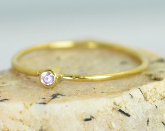 Tiny Pink Tourmaline Ring, Solid Gold Tourmaline Ring, Pink Tourmaline Stacking Ring, Pink Mothers Ring, October Birthstone, Tourmaline Ring