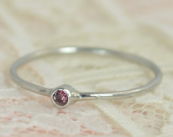 Tiny Alexandrite Ring Set, Solid White Gold Wedding Set, Stacking Ring, White Gold Alexandrite Ring, June Birthstone, Bridal Set, Gold