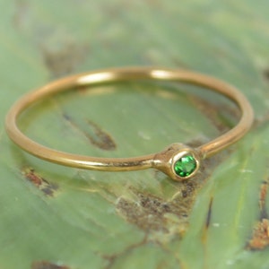 Tiny CZ Emerald Ring, Soild 14k Rose Gold Emerald Stacking Ring, Green Emerald Ring, Emerald Mothers Ring, May Birthstone, Emerald Ring image 1