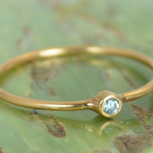 Tiny Aquamarine Ring Solid 14k Rose Gold Aquamarine Stacking Etsy