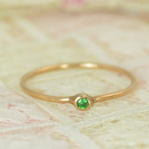 Tiny Emerald Ring Set, Solid 14k Rose Gold Wedding Set, Stacking Ring, Solid Gold Emerald Ring, May Birthstone, Bridal Set, Emerald Ring image 2