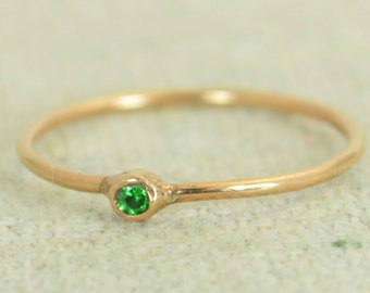 Tiny CZ Emerald Ring, Rose Gold Filled Emerald Stacking Ring, Green Emerald Ring, Emerald Mothers Ring, May Birthstone, Emerald Ring