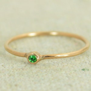 Tiny CZ Emerald Ring, Rose Gold Filled Emerald Stacking Ring, Green Emerald Ring, Emerald Mothers Ring, May Birthstone, Emerald Ring image 1