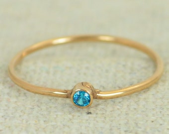 Tiny Rose Gold Filled Blue Zircon Ring, Rose Gold Filled Blue Zircon Ring, Zircon Stacking Ring, Zircon Mothers Ring, December Birthstone