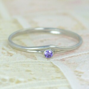 Tiny Amethyst Ring Set, Solid White Gold Wedding Set, Amethyst Stacking Ring, White Gold Amethyst Ring, Bridal Set, February Birthstone image 2