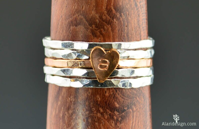 Tiny Golden Rose Heart Ring, Sterling Silver, Golden Rose Ring, Personalized Heart Ring, Initial Heart Ring, Initial Ring, BFF Ring, Copper image 3