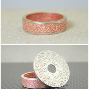 Moroccan Coin Ring, Dusty Rose Coin Ring, Stained Glass Ring, Dusty Rose Ring, Coin Art, Morocco, Silver Coin Ring, Moroccan Art, Boho Ring image 2