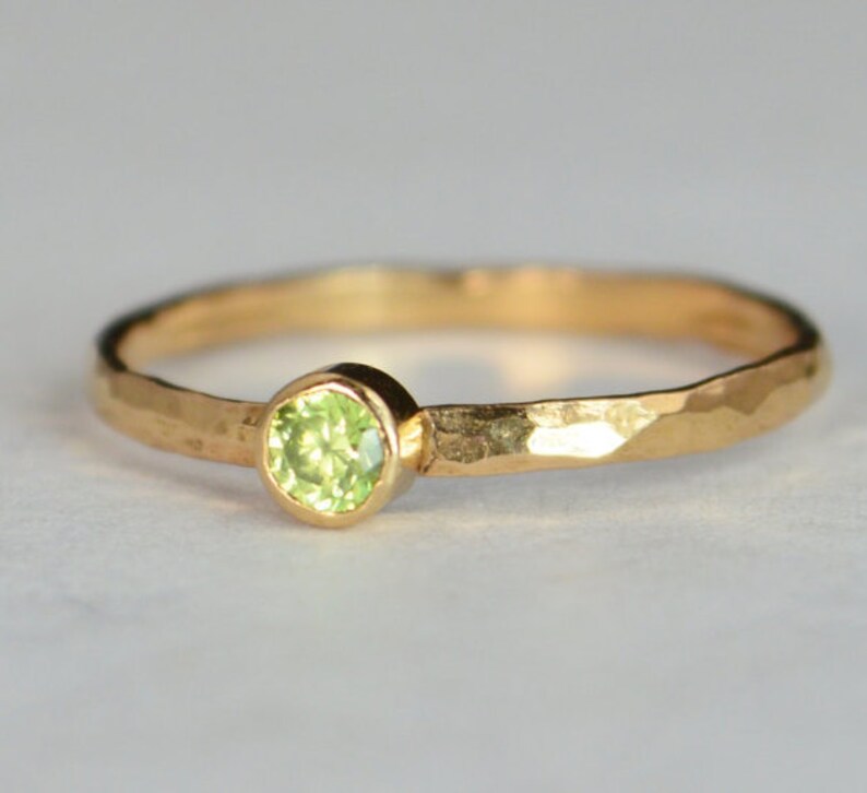 Classic Solid 14k Rose Gold Peridot Ring, 3mm Solitaire, Green Ring, Real Gold, August Birthstone, Mothers Ring, Solid Rose Gold, Band image 1