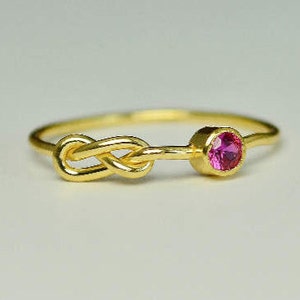 14k Gold Ruby Infinity Ring, 14k Gold Ring, Stackable Rings, Mother's Ring, July Birthstone Ring, Gold Infinity Ring, Gold Knot Ring image 1