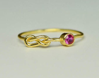 14k Gold Ruby Infinity Ring, 14k Gold Ring, Stackable Rings, Mother's Ring, July Birthstone Ring, Gold Infinity Ring, Gold Knot Ring