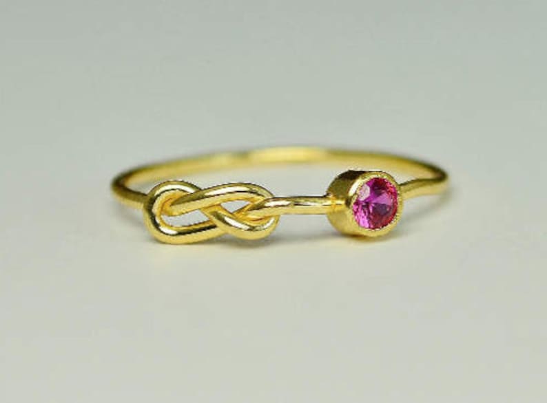 14k Gold Ruby Infinity Ring, 14k Gold Ring, Stackable Rings, Mother's Ring, July Birthstone Ring, Gold Infinity Ring, Gold Knot Ring image 1