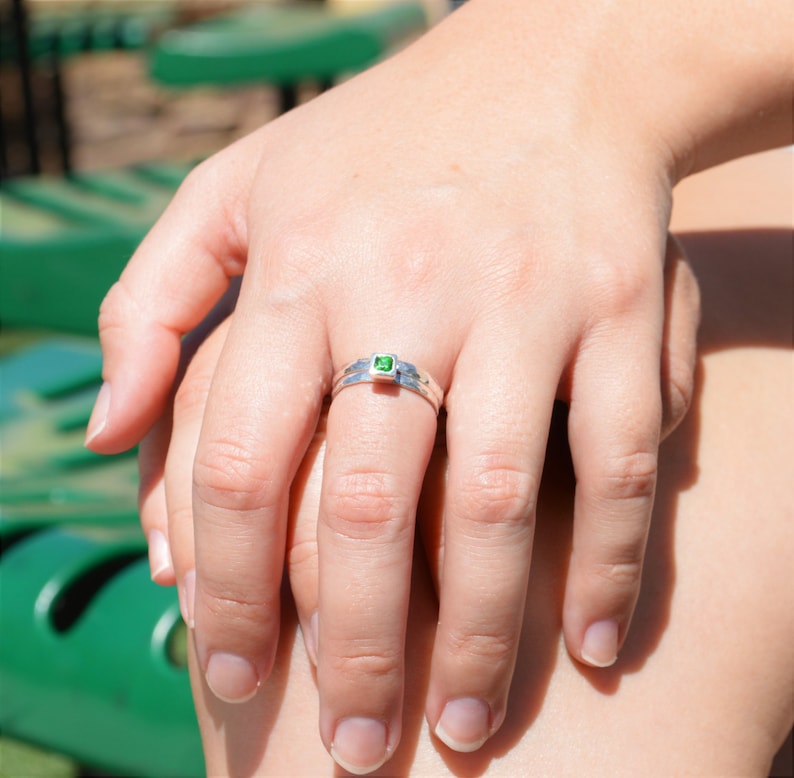 Square Emerald Ring Emerald Solitaire Emerald Silver Ring image 1
