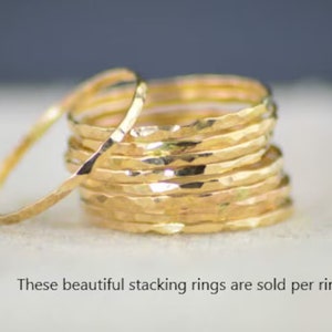 Thin 14k Gold Filled Stacking Ring, Beautiful Hammered Yellow gold Stacking Ring, Dainty and Beatifully Faceted. image 1