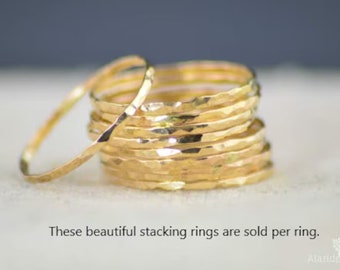 Thin 14k Gold Filled Stacking Ring, Beautiful Hammered Yellow gold Stacking Ring, Dainty and Beatifully Faceted.