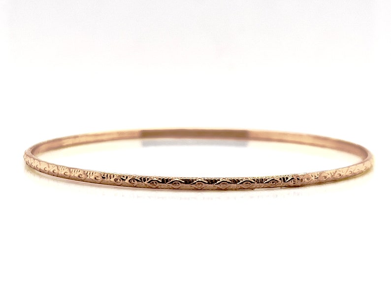 2.5mm Solid Rose Gold Bangle Not Hollow Oculus Pattern Evil Eye Bangle Choose 10K, 14K, or 18k Solid Rose Gold Bangle Bracelet image 4