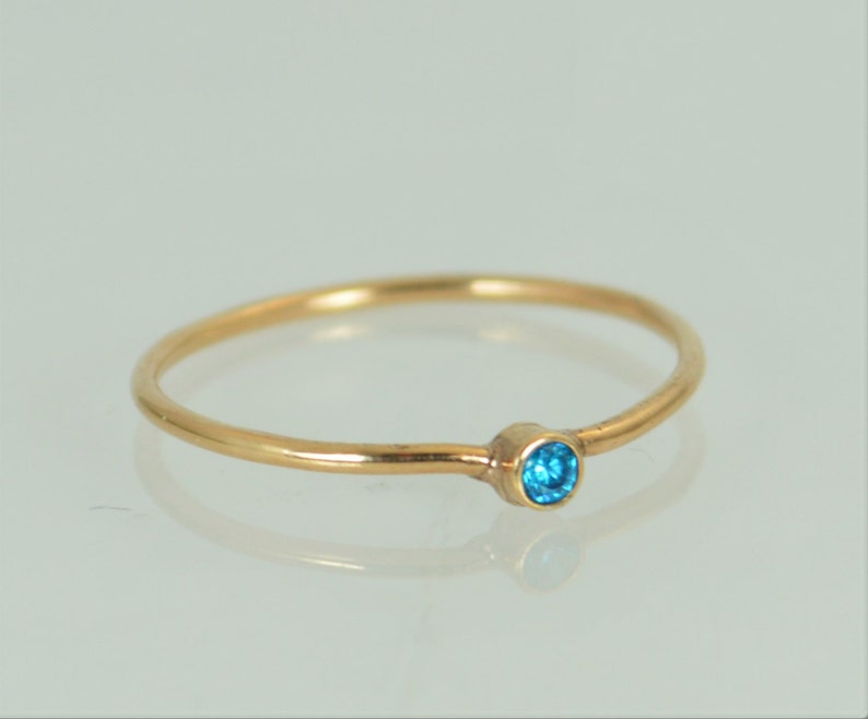Tiny Blue Zircon Ring, Solid 14k Rose Gold Zircon Ring, Zircon Stacking Ring, Zircon Mothers Ring, December Birthstone, Solid Zircon Ring image 3