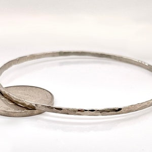 2mm Solid White Gold Hammerd Bangle Not Hollow Choose 10K, 14K, or 18k Stacking Bangle Bracelet, White Gold image 3