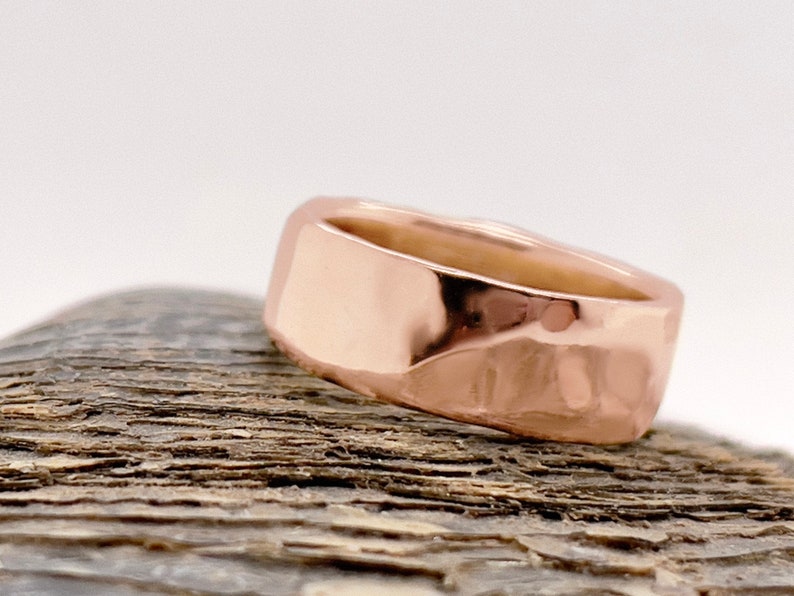 7mm Wide Solid Rose Gold Hammered Wedding Band, Choose 10k, 14k, or 18k Rose Gold, Rustic Wedding Ring, Heavy Gold Ring, Free Engraving image 2