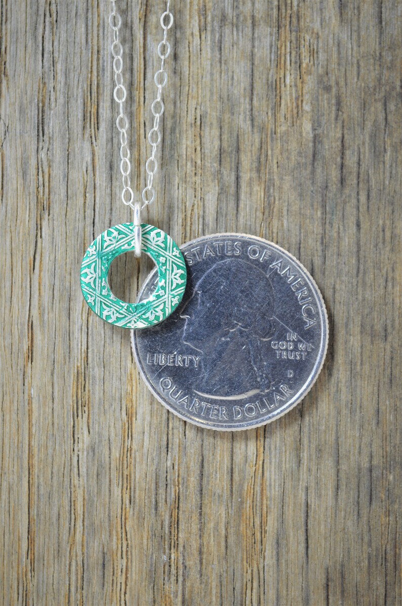 Moroccan Coin Necklace, Green Coin Necklace, Coin Art, Morocco, Silver Coin, Moroccan Art, Boho Necklace, Two-Sided, Coin Charm, Charm image 5