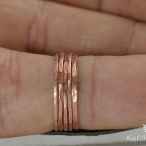 Set of 5 Super Thin Copper Rings, Copper Ring, Stackable Ring, Stacking Ring, Hammered Rings, Copper Band, Arthritis Ring, Stack Ring, Alari image 2