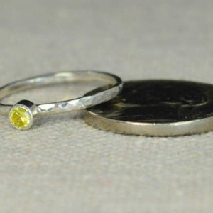 Classic Sterling Silver Topaz Ring, 3mm Silver solitaire, Yellow Ring, Silver jewelry, November Birthstone, Mothers Ring, Silver band image 3