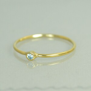 Tiny Aquamarine Ring, Solid 14k Gold Aquamarine Stacking Ring, Solid Gold Aquamarine Ring, Mothers Ring, March Birthstone, Aquamarine Ring image 2