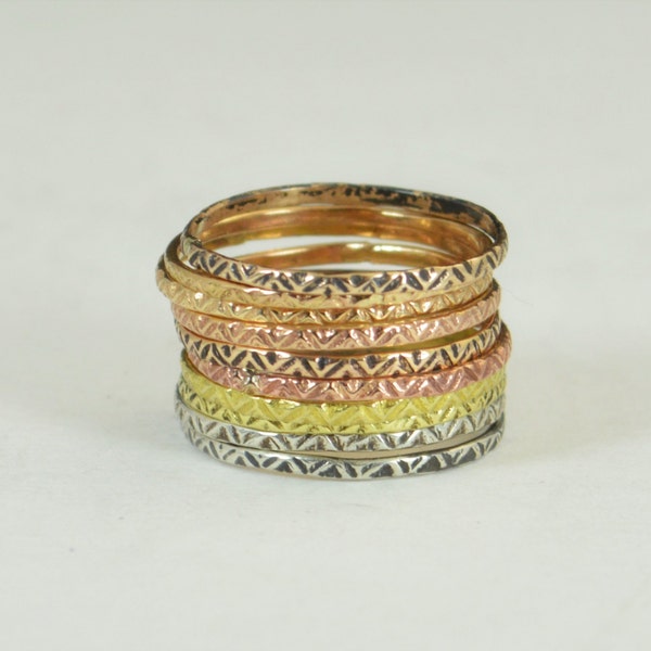 Bohemian Stacking Rings, BoHo Rings, Tribal Rings, ZigZag Stacking Rings, Rustic Ring, Sterling Ring, Brass Ring, Bronze Ring, Gold Ring-A19