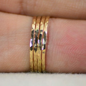 Thin 14k Gold Filled Stacking Ring, Beautiful Hammered Yellow gold Stacking Ring, Dainty and Beatifully Faceted. image 4