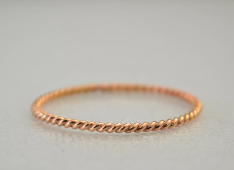 Thin Solid 14k Rose Gold Twist Stackable Rings, Stacking Rings, Dainty Rose Gold Ring, Solid Rose Gold Ring, Rose Gold Rings, Spiral Ring image 2