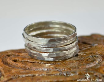 Set of 5 .999 Pure Silver Stackable Rings, Fine Silver, Stack Rings, Stacking Rings, Made to Order, Silver Rings