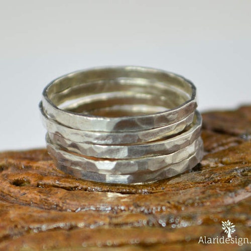 Set of 5 .999 Pure Silver Stackable Rings Fine Silver Stack - Etsy