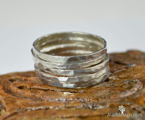 Conjunto de 5 anillos apilables de plata pura .999 plata fina