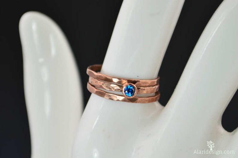 Copper Blue Zircon Ring, Classic Size, Blue Zircon Mother's Ring, Decembers Birthstone Ring, Copper Jewelry, Blue Zircon Ring, Pure Copper image 2