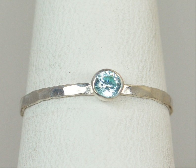 Aquamarine Ring, Dainty Ring, Skinny Ring, March Birthstone, Thin Silver Ring, Stack Ring, Mother's Ring, Mothers Ring, Stacking Ring, Alari image 2