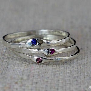 Grab 4-Thin Freeform Mother's Rings, Birthstone Ring, Stacking Rings, Silver Birthstone Rings, Mother's Gemstone Ring, Pure Silver Rings image 4