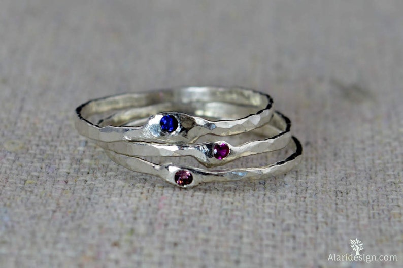 Grab 4-Thin Freeform Mother's Rings, Birthstone Ring, Stacking Rings, Silver Birthstone Rings, Mother's Gemstone Ring, Pure Silver Rings image 4