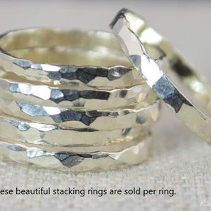 Thick Silver Stackable Rings, Pure Silver, Simple Silver Ring, Stacking Rings, Hammered Silver Ring, Plain Silver Band, Silver image 1