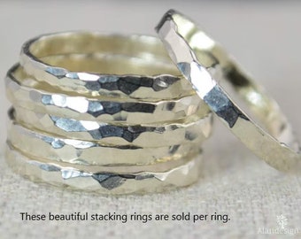 Thick Silver Stackable Ring(s), Pure Silver, Simple Silver Ring, Stacking Rings, Hammered Silver Ring, Plain Silver Band,  Silver