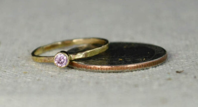 Classic Solid 14k Gold Pink Tourmaline Ring 3mm gold image 4