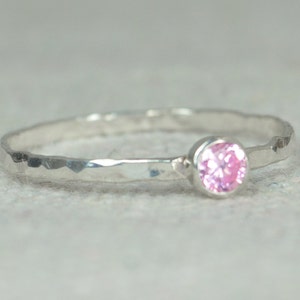 Dainty Pink Tourmaline Ring, Silver, Stackable Rings, Mother's Ring, October Birthstone Ring, Skinny Ring, Birthday Ring, Rustic Silver RIng image 2